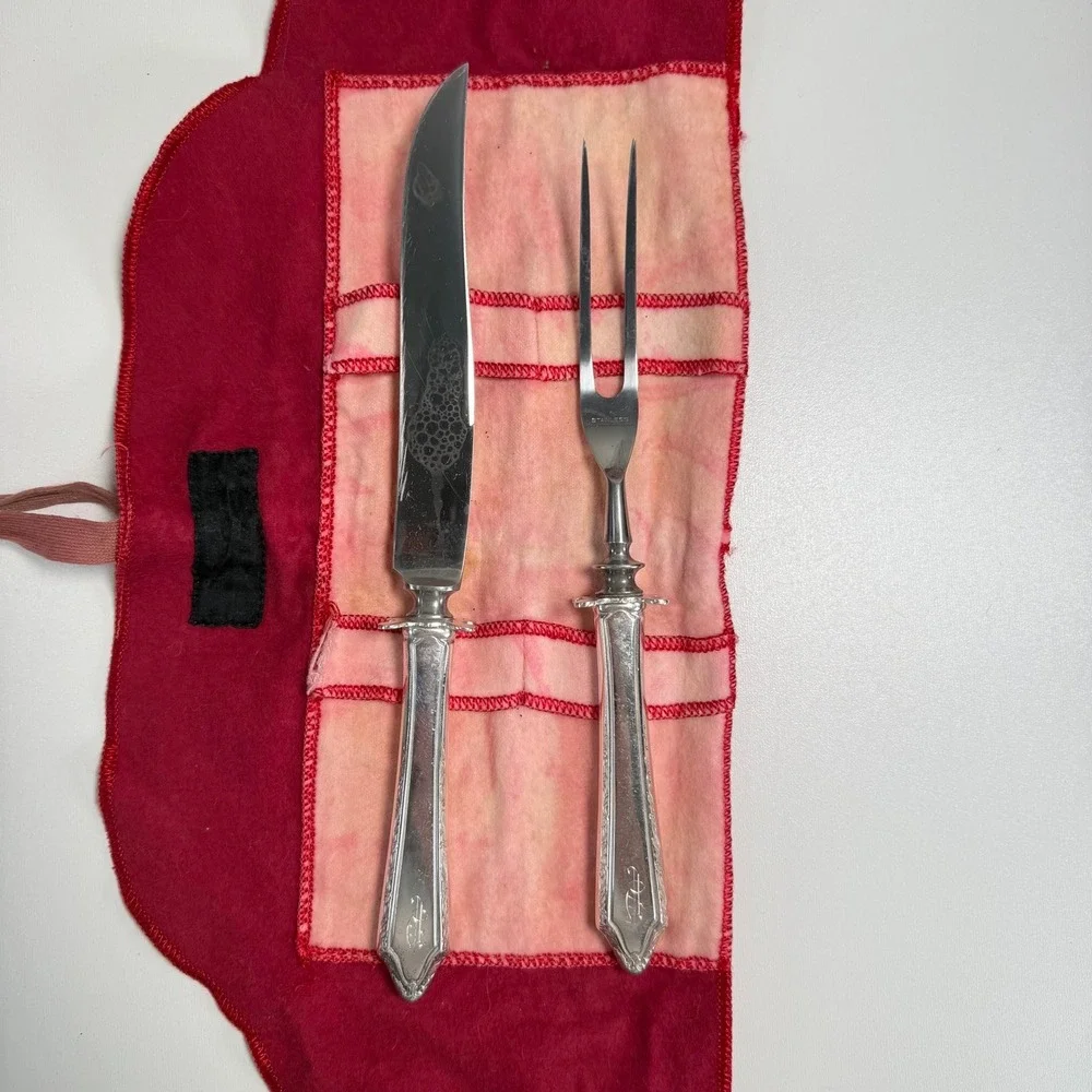 Vintage Antique Carving‎ Set Sterling Silver 1919 Victorian French Old World 12